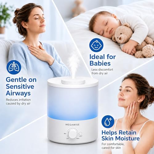 MEGAWISE 1.5L Cool Mist Humidifier for Bedroom, 25dB Quiet - Image 3