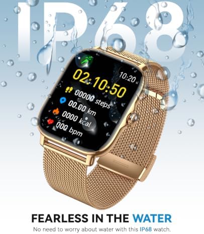 Smart Watch for Women Men- Answer/Make Call, IP68 Waterproof Fitness Tracker with Sleep Monitor,Smartwatch for Andriod iPhone Compatible (Warm Gold Case w/Champagne & Vintage Gold Band, 1.91) - Image 6