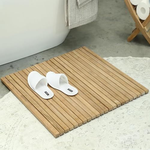 Nordic Teak 100% Solid Teak Wood String Mat - Indoor and Outdoor Use - Non-Slip Wooden Platform for Sauna, Pool, Hot Tub Flooring Decor and Protector (Natural Finish, 30" x 30") - Image 2