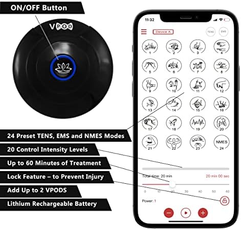 VPOD Deluxe Wireless TENS Unit Muscle Stimulator with Smartphone App Control - Bluetooth Enabled for Pain Relief Therapy - Rechargeable Portable Device for Back and Neck Pain - Image 6