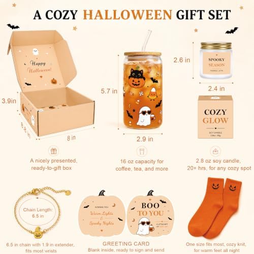 Boo Basket Stuffers for Women, Halloween Gifts Box w 16oz Ghost Glass Cup - Image 2