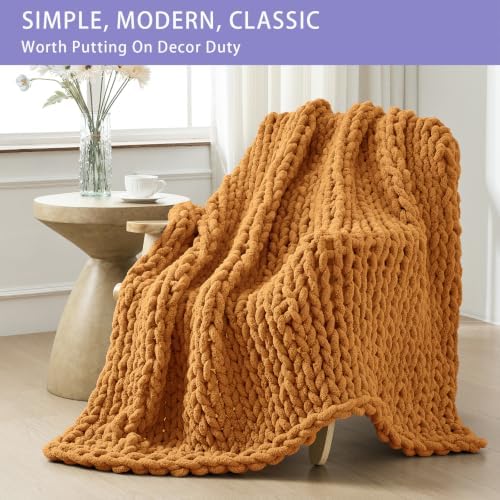Bigacogo Chunky Knit Throw Blanket for Couch, 51x63 inches, Burnt Orange - Image 3