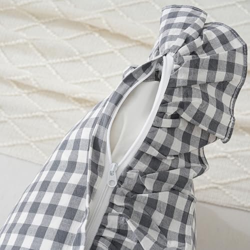 2 Pack Grey/White Plaid Ruffled Throw Pillow Sham 20 x20 inches - Image 5