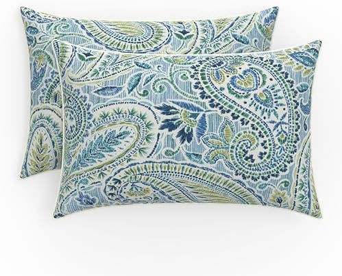 Pillow Perfect Paisley Indoor/Outdoor Accent Throw Pillow, Plush Fill, Weather, and Fade Resistant, Lumbar - 11.5" x 18.5", Artic Stone, 2 Count by PillowPerfect