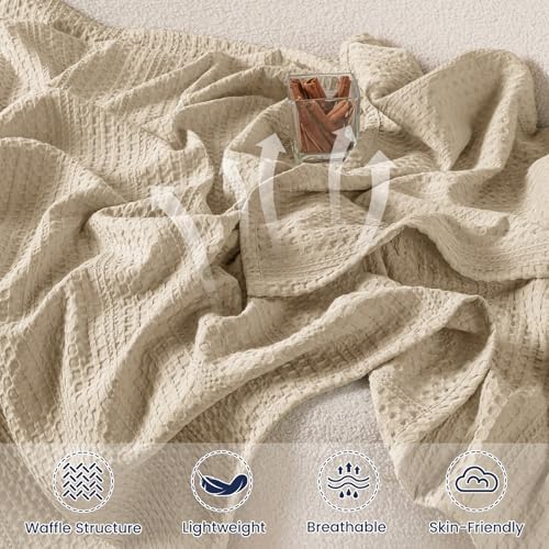 PHF Lightweight Waffle Weave Blanket King Size 104"x 90", Soft Woven Summer Blanket for Hot Sleepers - Aesthetic Home Decor for Couch Bed Sofa, Pet Friendly, Khaki - Image 3