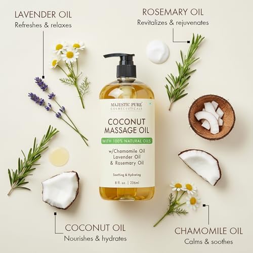 Majestic Pure Coconut Massage Oil, Moisturizing Body Oil, 8 Fl Oz - Image 4