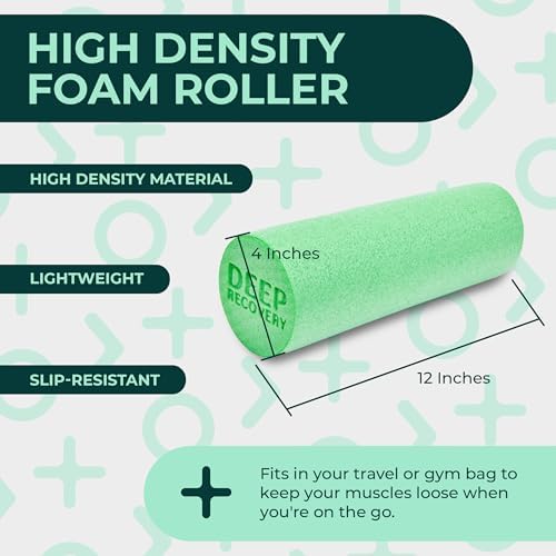Deep Recovery Yoga Foam Roller for Physical Therapy & Exercise – Green Back Roller for Back Pain, Legs, and Shoulders, 12in x 4in Travel Size – Deep Tissue Massage for Myofascial Release - Image 3