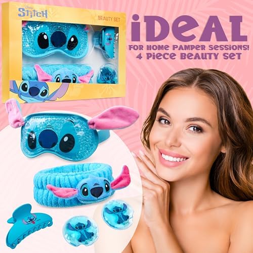 Disney Stitch Beauty Accessories Set with Cooling Eye Mask Gel Eye Pads Fluffy Skincare Headband Hair Claw Clip Relaxing Beauty Gifts for Women (Blue) - Image 4