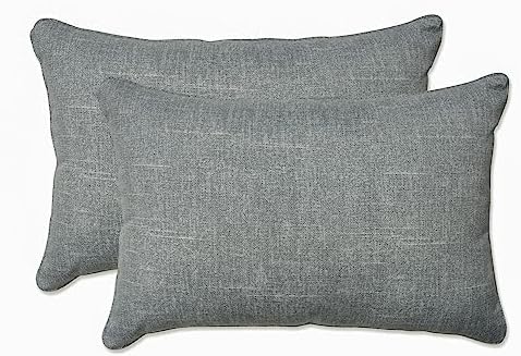 Pillow Perfect Tory Solid Indoor/Outdoor Large Lumbar Pillow Plush Fill, Weather and Fade Resistant, Large Lumbar - 16.5" x 24.5", Grey, 2 Count by PillowPerfect