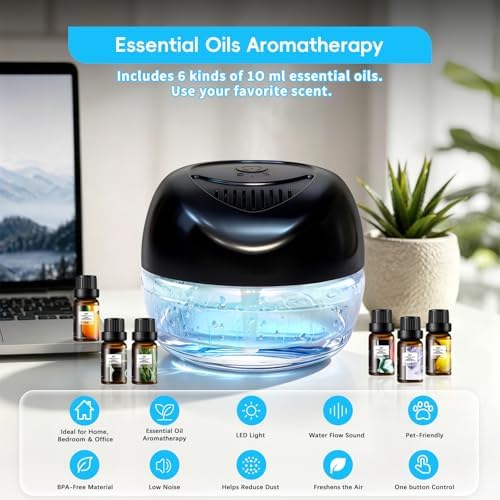 Water Based Air Purifier with Essential Oil Diffuser Pack, Air Washer with 7 Color LED Night Light, Air Revitalizer Includes 6x10ml Essential Oil Aroma Diffuser for Home, Office, Pet - Image 2