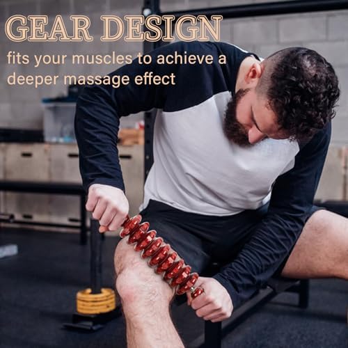 Liitrton Manual Wooden Massage Roller Stick for Muscle Relief, Red - Image 4