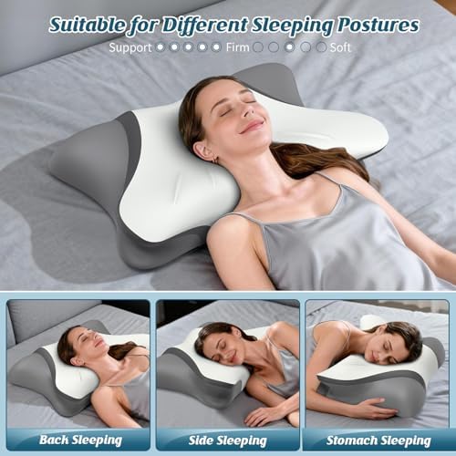 Cervical Neck Pillow for Pain Relief, Bed Pillows for Sleeping, Ergonomic Cooling Pillow, Orthopedic Contour Pillow for Side Back Stomach Sleepers,Neck Support Memory Foam Pillows with Pillow Covers - Image 7