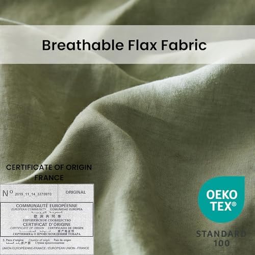Simple&Opulence 100% Linen Duvet Cover Set with Crossed Embroidery Washed - 3 Pieces (1 Duvet Cover with 2 Pillow Shams) Soft Breathable Farmhouse - Sage Green, King Size - Image 2