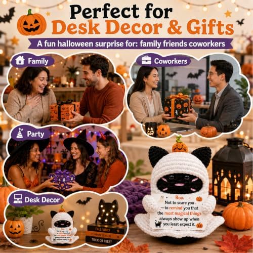 Halloween Boo Basket Stuffer Positive Crochet Cat Gifts for Women Men - Image 6