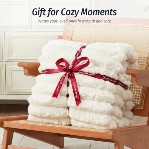 Fleece Weighted Blanket for Adults 60" x 80" 15lbs Striped Blankets, White - Image 6