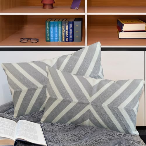 Embroidered Throw Pillow Cover Arrows Coko Geometric Lumbar Pillow Cover Decorative Cushion Shell 2-Tone Silver Grey Chevron 1pc 12x20, Gray 30x50cm - Image 4