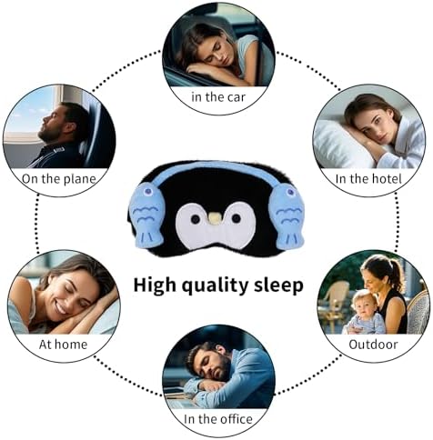 PERFECTSIGHT Sleep Eye Masks, Cute Penguin Sleep Eye Cover Lightweight Adjustable Eyeshade Mask Cover for Women Men Sleep Travel Nap, Fish Headphone - Image 5