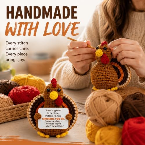 Thanksgiving Gifts for Women Men Positive Crochet Turkey Fall Table Decor - Image 2