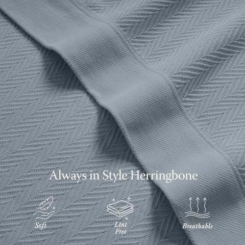Threadmill Luxury 100% Cotton Twin Herringbone Blanket, Scottish Grey - Image 4