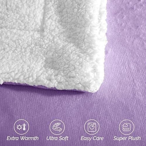 Elegant Comfort Ultra Soft Reversible Flannel Sherpa Blanket - Cozy Silky Fleece Throw for Couch, Bed - Plush Fuzzy Warm Winter Blanket for Gift, Twin, Lilac - Image 6