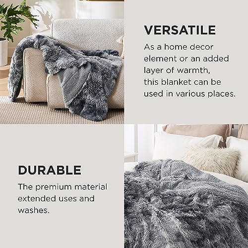 Bedsure Faux Fur Fluffy Sherpa Fleece Queen Bed Blanket Grey 90"x90" - Image 4