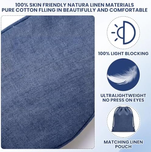 1 Set Pure Linen Sleep Mask Organic Cotton Eye Cover Gift,Blue - Image 3