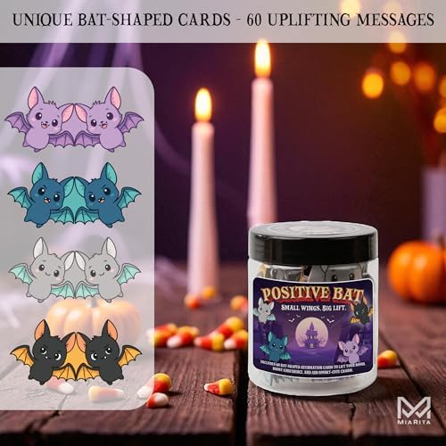 Positive Bat Jar, 60 Bat-Shaped Affirmation Cards, Cute Spooky Self Care, for Women & Teens, Halloween Basket Stuffers for Adults, Boo Basket Stuffers for Women - Image 4