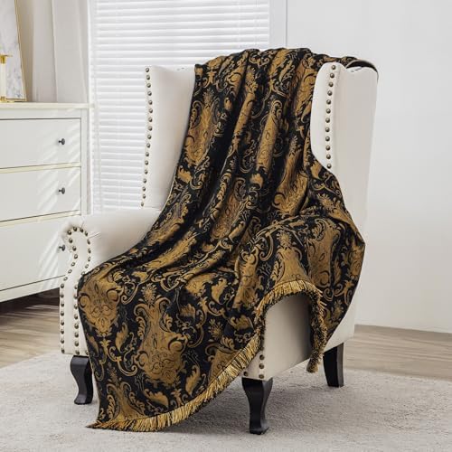 Loom and Mill Luxury Black Throw Blankets for Bed-Jacquard Damask, 52"x72" by LoomandMill