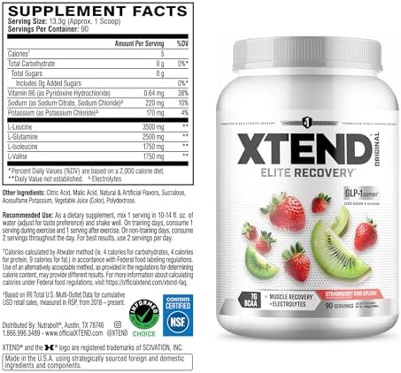 Xtend Original BCAA Powder with Zero Sugar, Strawberry Kiwi Splash, 90 Serv - Image 2