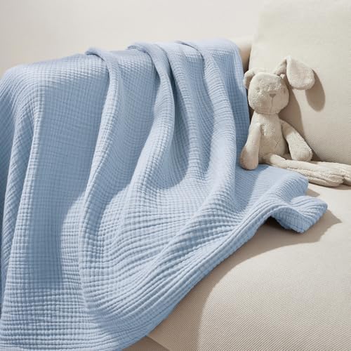 PHF 100% Cotton Muslin Throw XL Blanket Large 50" x 70", 4-Layer Lightweight Gauze Throw, Breathable Cloud-Soft Minimalist Blanket for Bed, Couch, Camping & Baby, Ancient Water, Ideal Gift - Image 7