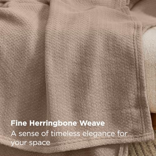 Bedsure 100% Cotton Blanket, Herringbone Weave, Queen Size, Coffee Brown - Image 3