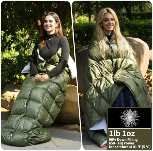Down Camping Blanket - Lightweight, Packable, Warm & Puffy Outdoor Travel Quilt for Sleep, Hiking, Backpacking, Stadium, Festivals, Water-Resistant Sleeping Bag 55"x79" - Image 2