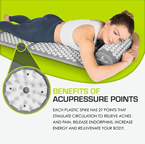 ProsourceFit Acupressure Mat and Pillow Set for Back/Neck Pain Relief and Muscle Relaxation, XL - Grey/White - Image 3