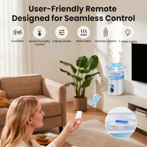 Humidifiers for Bedroom Large Room -GloryAir 6L Cool & Warm Mist Humidifier - Image 6