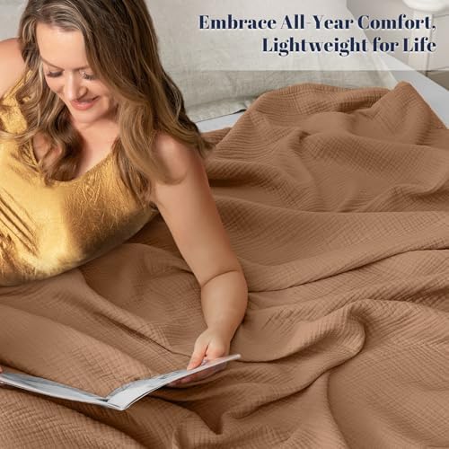 PHF 100% Cotton Muslin Blanket Queen Size 90"x90", 4-Layer Lightweight Gauze Throw, Breathable Cloud-Soft Minimalist Blanket for Bed, Couch, Camping & Baby, Clay, Ideal Gift - Image 2