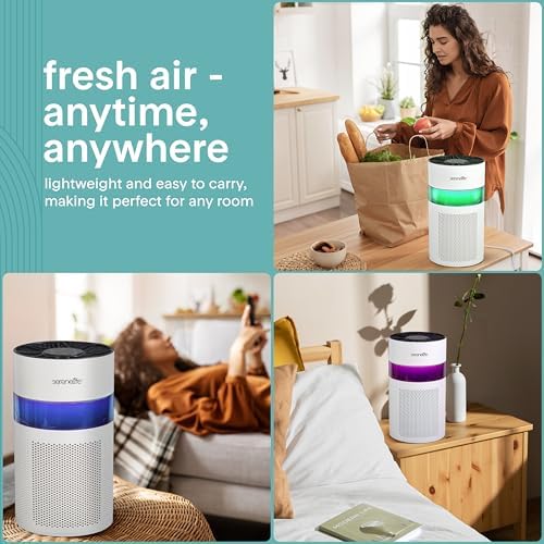 SereneLife Portable Air Purifier | Small Air Purifier For Home, Allergies, Pet Hair & Bedrooms | Filter Change Reminder & Aroma Box | Filtration Removes Dust, & Smoke Odor | Timer & Sleep Mode | White - Image 7