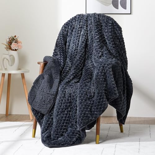 Wemore Fleece Weighted Blanket for Adults 48" x 72" 15lbs Fuzzy Blankets, Grey-Blue by WemoreDirect