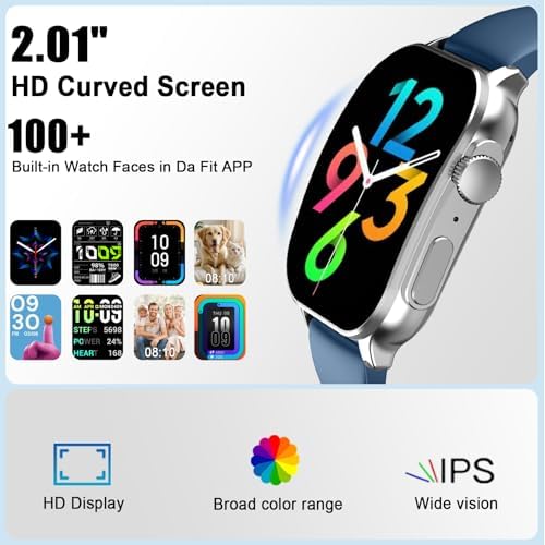 Smart Watch, 2.01" AMOLED Curved Touchscreen Fitness Watch, IP68 Waterproof, 24/7 Heart Rate/Sleep Monitor, Fitness Tracker with Pedometer, 120+ Sports Modes, Smartwatch for Android iOS Navy Blue - Image 4