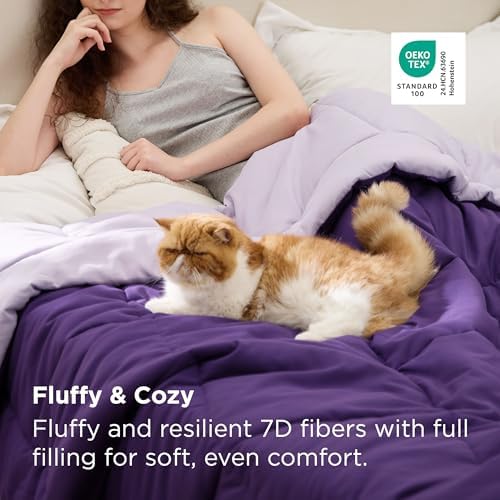 Bedsure Twin Comforter Duvet Insert, All Season Bed Comforter, Quilted Down Alternative Duvet, Box Stitched Comforters with Corner Tabs, Machine Washable, 68 x 88 Inches (Purple/Pale Purple) - Image 3