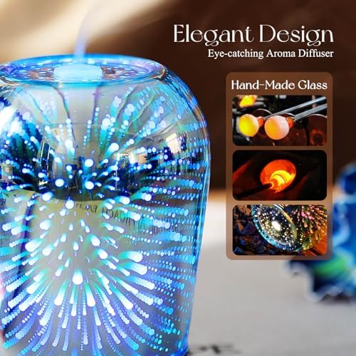 Porseme Essential Oil Diffuser, Aromatherapy Ultrasonic Cool Mist Humidifier, 3D Effect Glass, Auto Shut-Off, Timer Setting,100ml Aroma Decoration for Home, Office, Gym, Spa, Premium Gift - Image 4