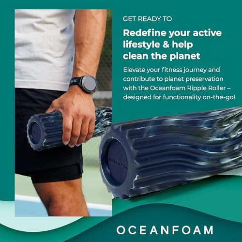 Oceanfoam Ripple Travel Foam Roller (11" x 3.35") Firm Mini Foam Roller for Physical Therapy, Deep Tissue Massage, Back Pain - High Density, Wave Textured - Yoga (Dark Navy, Hunter & Seafoam Marbled) - Image 4