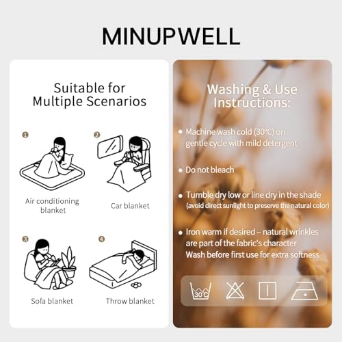 MINUPWELL 100% Pure Hemp Blanket Queen/King Size - 79"×87" Extra Large Linen Color Blanlet – Natural Hemp Fabric - Image 7