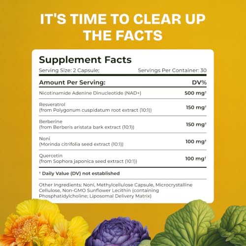 Liposomal NAD Supplement, 500mg NAD+ with Resveratrol, 240 Capsules - Image 6
