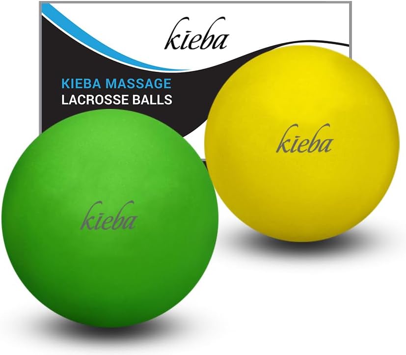Kieba Massage Lacrosse Balls for Myofascial Release, Trigger Point Therapy, Muscle Knots, and Yoga Therapy. Set of 2 Firm Balls (Green and Yellow) by Kieba