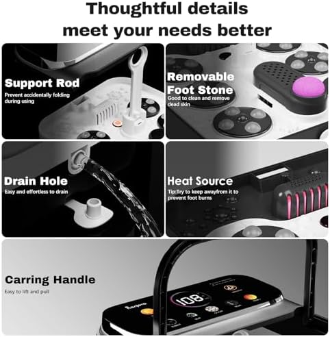 Foot Spa Electric Rotary Massage, with Touchscreen Pro Color Display, Collapsible Foot Bath with Heat, Bubble,Remote Control, Temp Control, and 24 Motorized Shiatsu Massage Balls (Black) - Image 6