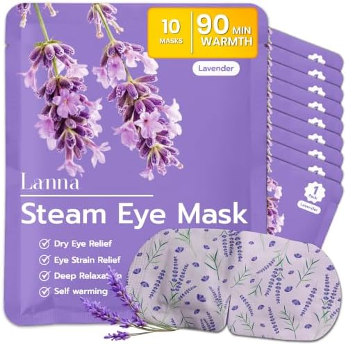 LANNA Heated Steam Eye Mask, Disposable 120 Minutes, Lavender Scent 10 Pcs by steameyemask