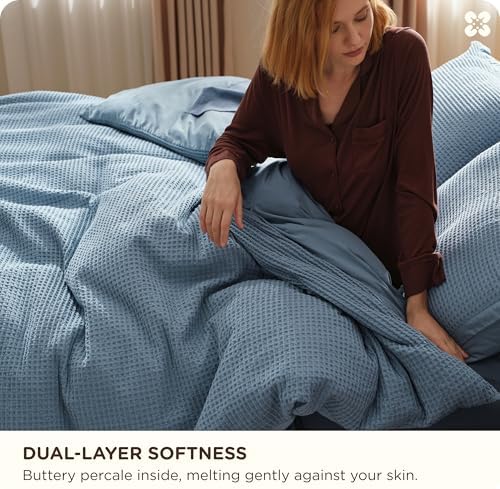 Bedsure PureWoven 3 Pieces 100% Cotton Waffle Weave Duvet Cover Set, King - Image 4