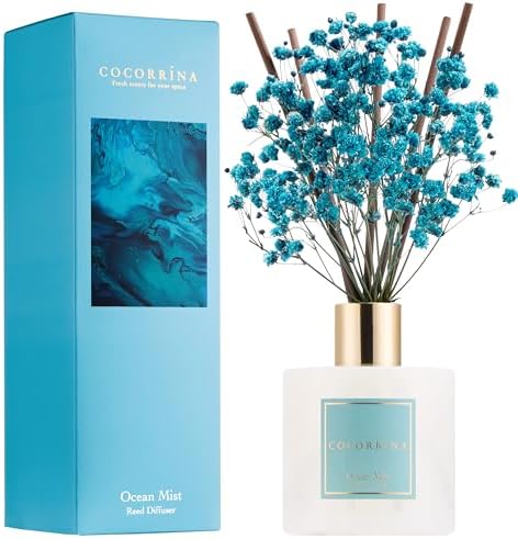 COCORRÍNA Reed Diffuser - Ocean Mist 6.7 Fl.oz Reed Diffuser Set with Sticks & Preserved Baby's Breath, Reed Diffuser for Home Bathroom Shelf Decor by COCORR%C3%8DNA