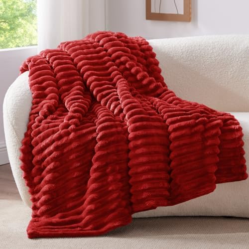 BEDELITE Ribbed Burgundy Throw Blanket for Couch, 50"x60" - Image 3