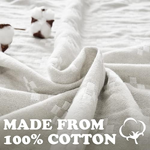 jinchan 100% Cotton Muslin Blanket Twin Boho Throw Blanket 50x60 Oatmeal - Image 3